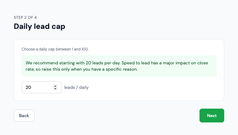 Their next step, guided. A setup flow you design asks the buyer for targeting and delivery choices.